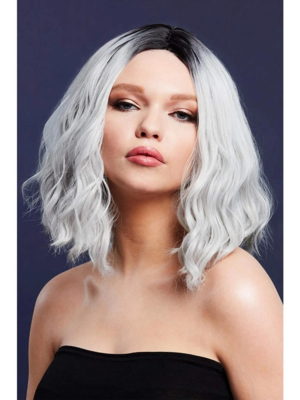 Fever Wig Collection CARA Ice Silver Wavy Bob Two-Tone Dark Root NIB